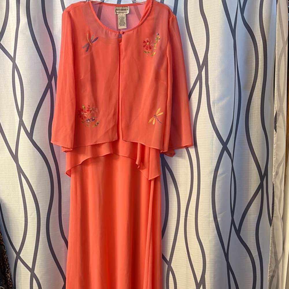Karin Stevens Pink /Coral Tiered Sleeveless Gown for Weddings